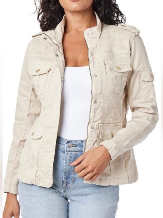 Kensie Jackets & Blazers - Kensie Cream Khaki Jean Jacket- Pockets- Large